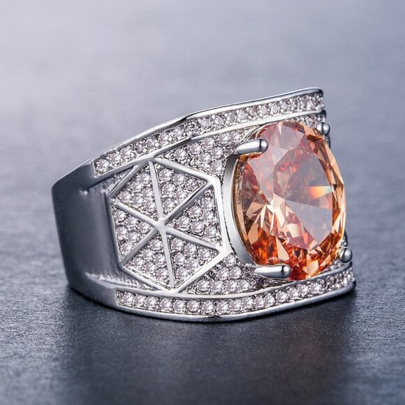 💝 925 Silver Round Shape Cut 3A CZ Retro Style Ring for Men, FB16FA1100 - Picture 4 of 5